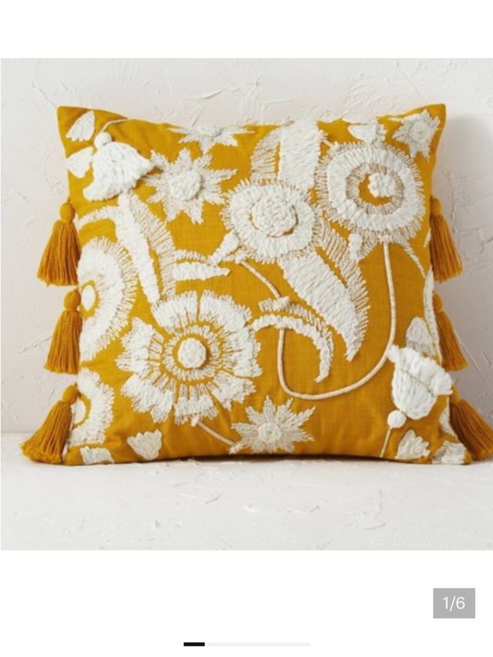 Opalhouse Jungalow RARE 18” x 18” Yellow with White Embroidered Floral Design